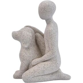 Dog Sculpture Home Decor Cute Man and Dog Statue Decoration for Office、Living Room、Bedroom、Home， Memory Gifts for Pet Lovers (C) in Saudi Arabia