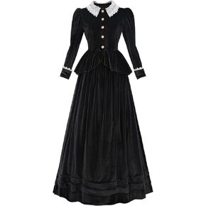 Velvet Victorian Dress for Women Black 2-Piece 1800s Edwardian Dresses Costume with Pockets in Saudi Arabia