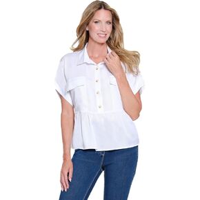 Multiples Women's Clothing | Cuffed Short Sleeve Dolman 2-Pocket Peplum Top in Saudi Arabia