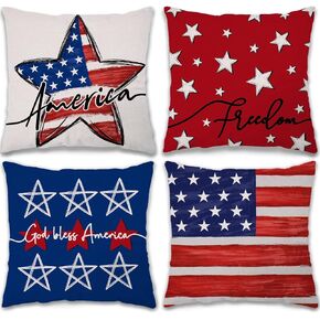 GEEORY 4th of July Pillow Covers 18x18 4-Pack Stars Stripes Patriotic Decor | America Flag Stars and Stripes, God Bless America, Memorial Day Decor, Cushion Case, Sofa in Saudi Arabia
