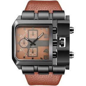Reginald Hip hop 53MM Men's Large Face Watch for Men Square Novel Face Dial Stainless Steel Quartz Leather Strap Watches (red) in Saudi Arabia