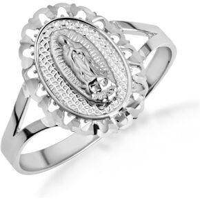 Claddagh Gold .925 Sterling Silver Lady Of Guadalupe Sacred Oval Medallion Ring with Multiple Ring Size in Saudi Arabia