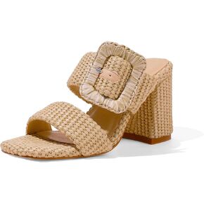 Ancomafio Womens Heeled Sandals Raffia Sandals Square Open Toe Chunky Block Heels Double Strap Summer Dressy Mules Slip On in Saudi Arabia