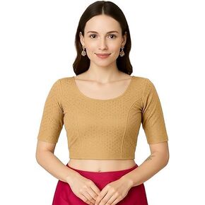 Women's Readymade Saree Blouse with Short Sleeves, Stretchable Ethnic Blouse for Daily & Festive Wear in Kuwait