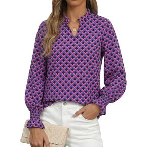 Womens Casual Shirt Long Sleeve Spring Blouse Ruffled Henley V-Neck Top for Dressy Casual Style 2026 Spring Vacation in Saudi Arabia