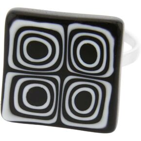 Glass Of Venice Murano Glass Mosaic Millefiori Square Ring - Black and White in Kuwait