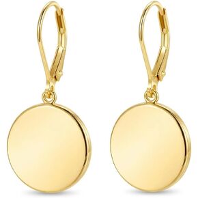 Silver/Gold Disc Dangle Earrings for Women, Hypoallergenic Drop Earrings, Classic High Polished Round Coin Leverback Earrings, Minimalist Jewelry in Saudi Arabia