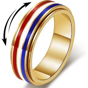 AmorArtSky 18K Gold Plated Spinner Ring for Anxiety Relief - Patriotic Rotating Fidget Jewelry in Red, White & Blue, American Flag Stainless Steel Ring for Women & Men, Sizes 6-10 in Saudi Arabia