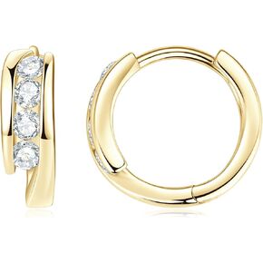 Moissanite Hoop Earrings for Women, 0.48CTTW D Color VVS1-Clarity Moissanite, 14K Gold-Plated Exquisite Groove Inlay Earrings Gifts for Wife Mom in Saudi Arabia