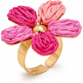 Raffia Flower Ring Adjustable Woven Raffia Flower Statement Ring Boho Colorful Petal Rings Summer Textured Floral Rings Fanshion Jewelry Gift in Saudi Arabia