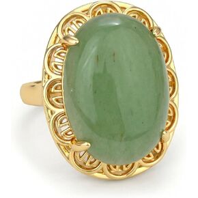 Green Jade Ring, Adjustable Natural Oval Shape Gemstone Ring, Fashion Charm Crystal Rings for Women Statement Jewelry in Saudi Arabia