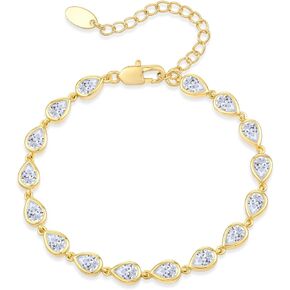 Bracelet for Women, Gold Plated 5A Cubic Zirconia Bracelets Adjustable Teardrop Square Triplet April Birthstone Jewelry in Saudi Arabia