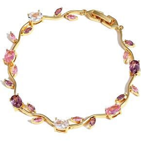 Tulip Flower Bracelet for Women Gold Crystal Leaf Statement Bracelet Sparkly Floral Gemstone Bracelet Colorful Flower Leaf Link Bracelet Costume Prom Jewelry Accessories in Saudi Arabia