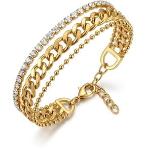 Gmai 18K Gold Plated 3-in-1 Layered Diamond Bracelet for Women, Adjustable Stainless Steel Stackable Bracelet with Extender Chain, Fashion Gift for Mother’s Day Wedding Graduation Christmas in Saudi Arabia