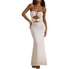 GORGLITTER Women's Strapless Maxi Dress Ruched Backless Cut Out Tube Top Dresses Birthday Vacation Going Out Outfits in Saudi Arabia
