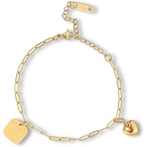 18K Gold Plated Chain Bracelet with Four-leaf Clover, Heart, Smile Charm, Paperclip Link Style, Birthday Anniversary Valentine's Mother's Day Gift in Saudi Arabia
