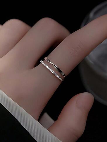 S925 sterling silver double-layer inlaid ring simple personality creative hobbies open finger ring jewelry in Saudi Arabia