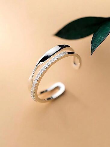 S925 sterling silver double-layer inlaid ring simple personality creative hobbies open finger ring jewelry in Saudi Arabia
