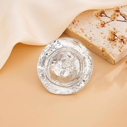 Chunky Gold/Silver Pleated Round Hat Ring for Women, Unique Exaggerated Large Geometric Index Finger Rings Simple Party Prom Jewelry Gift Accessories in Saudi Arabia