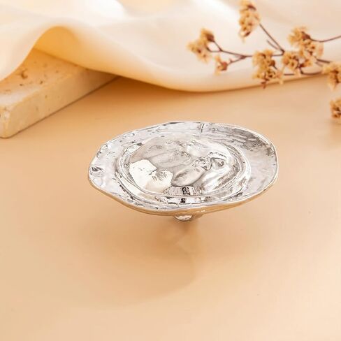 Chunky Gold/Silver Pleated Round Hat Ring for Women, Unique Exaggerated Large Geometric Index Finger Rings Simple Party Prom Jewelry Gift Accessories in Saudi Arabia
