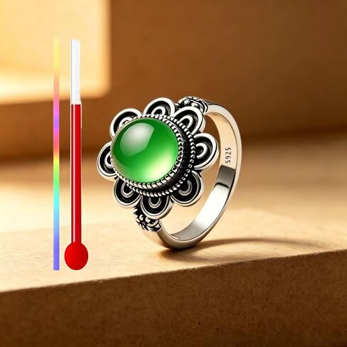 Retro Cosmo Flower Mood Ring, S925 Sterling Silver, Temperature Color Changing, Thermochromic Stone, Boho Ethnic Statement Ring for Women in Saudi Arabia