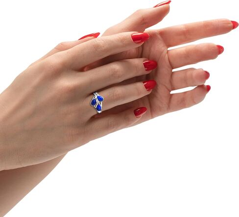 Lapis Lazuli Silver Ring Nature Design – Rhodium Plated with 3 Natural Pear-Shaped Lapis Lazuli Stones – Elegant Handmade Women’s Statement Jewelry in Saudi Arabia
