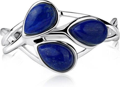 Lapis Lazuli Silver Ring Nature Design – Rhodium Plated with 3 Natural Pear-Shaped Lapis Lazuli Stones – Elegant Handmade Women’s Statement Jewelry in Saudi Arabia