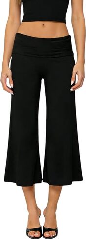 Seyumixi Women Fold Over Flare Capri Yoga Pants Low Rise Wide Leg Cropped Lounge Pants Capris Flowy Gaucho Culottes in Saudi Arabia