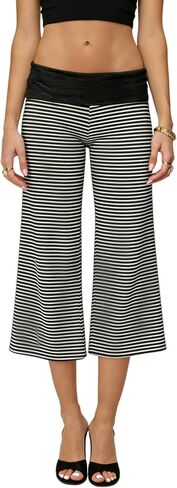Seyumixi Women Fold Over Flare Capri Yoga Pants Low Rise Wide Leg Cropped Lounge Pants Capris Flowy Gaucho Culottes in Saudi Arabia