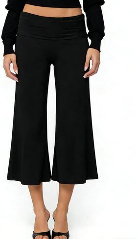 Seyumixi Women Fold Over Flare Capri Yoga Pants Low Rise Wide Leg Cropped Lounge Pants Capris Flowy Gaucho Culottes in Saudi Arabia