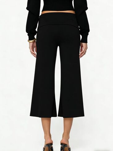Seyumixi Women Fold Over Flare Capri Yoga Pants Low Rise Wide Leg Cropped Lounge Pants Capris Flowy Gaucho Culottes in Saudi Arabia