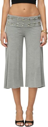 Seyumixi Women Fold Over Flare Capri Yoga Pants Low Rise Wide Leg Cropped Lounge Pants Capris Flowy Gaucho Culottes in Saudi Arabia