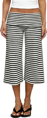 Seyumixi Women Fold Over Flare Capri Yoga Pants Low Rise Wide Leg Cropped Lounge Pants Capris Flowy Gaucho Culottes in Saudi Arabia