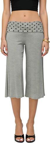 Seyumixi Women Fold Over Flare Capri Yoga Pants Low Rise Wide Leg Cropped Lounge Pants Capris Flowy Gaucho Culottes in Saudi Arabia