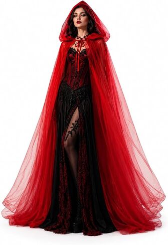 cloudy.lee Sheer Hooded Cape Cloak for Women, Halloween Vampire Gothic Tulle Costume Cape, One SizeLong 220/150 cm in Kuwait