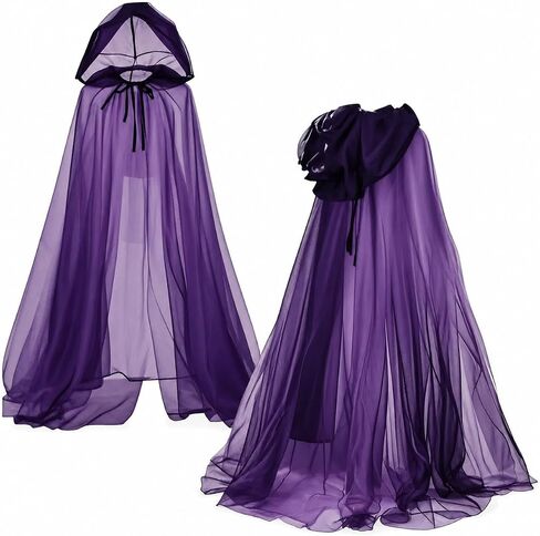 cloudy.lee Sheer Hooded Cape Cloak for Women, Halloween Vampire Gothic Tulle Costume Cape, One SizeLong 220/150 cm in Kuwait