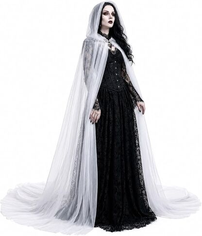 cloudy.lee Sheer Hooded Cape Cloak for Women, Halloween Vampire Gothic Tulle Costume Cape, One SizeLong 220/150 cm in Kuwait