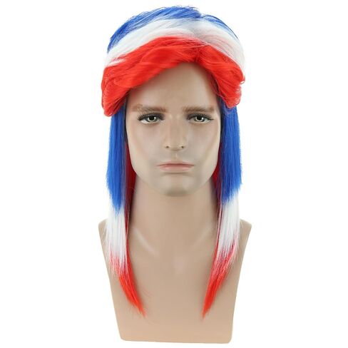 MAGQOO 4th of July Wig for Men Red Blue White Mullet Wigs Retro 80s 70s Costumes Disco Rocker Fancy Party Cosplay Halloween Wig in Saudi Arabia