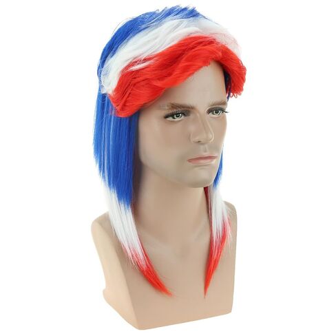 MAGQOO 4th of July Wig for Men Red Blue White Mullet Wigs Retro 80s 70s Costumes Disco Rocker Fancy Party Cosplay Halloween Wig in Saudi Arabia