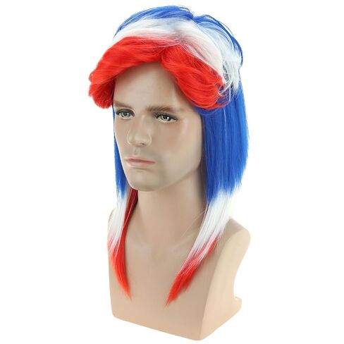 MAGQOO 4th of July Wig for Men Red Blue White Mullet Wigs Retro 80s 70s Costumes Disco Rocker Fancy Party Cosplay Halloween Wig in Saudi Arabia