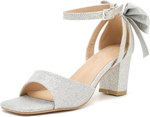 Women's Bow Tie Heeled Sandals Comfortable Block Chunky Heels Ankle Buckle Dress Bride Wedding Shoes in Saudi Arabia