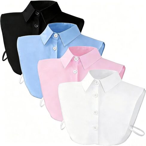 4 Pack Detachable Fake Collar for Women, Faux Shirt Collars, False Blouse Dickey Top Collar for Women Daily Halloween Costume Accessories (Black, white, blue, pink) in Kuwait