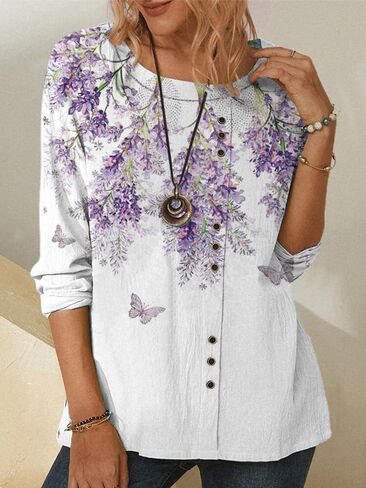 Women’s Floral Print Short Sleeve Blouse Button Design Casual Top for Spring and Summer Everyday Wear in Saudi Arabia