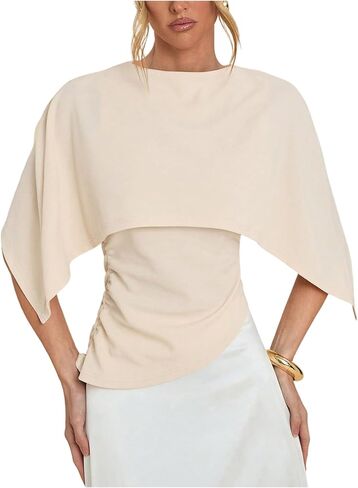 SweatyRocks Women's Ruched Asymmetrical Elegant Tops Dressy Half Sleeve Blouses Concert Tops in Kuwait