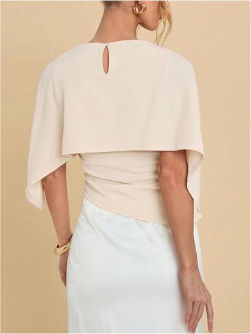 SweatyRocks Women's Ruched Asymmetrical Elegant Tops Dressy Half Sleeve Blouses Concert Tops in Kuwait
