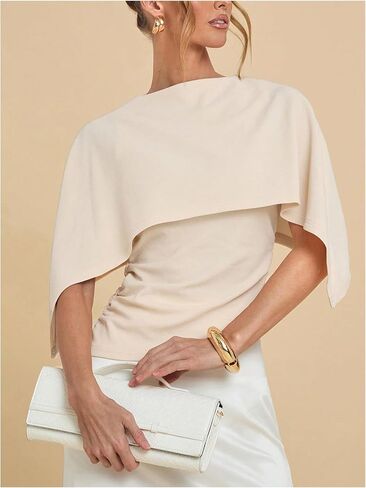 SweatyRocks Women's Ruched Asymmetrical Elegant Tops Dressy Half Sleeve Blouses Concert Tops in Kuwait