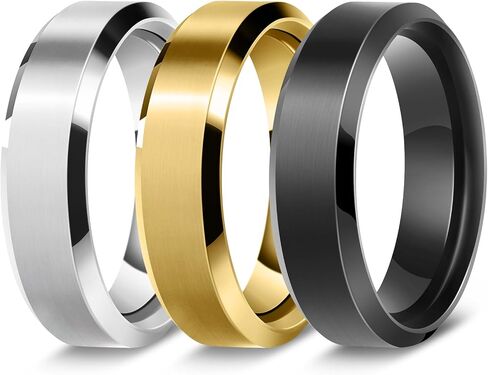Stainless Steel Rings for Men Women Wedding Ring, Basic Flat Rings, Polished Matt Finish for Men - 3 Pack in Saudi Arabia