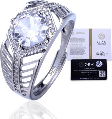 Halukakah Men's Moissanite Ring 925 Sterling Silver with 2 Carat Diamond and Certificate,2.0 ct Luxury Engagement Jewelry,Adjustable Size,Marine Melody,Present for Birthday,Anniversary,Wedding in Kuwait