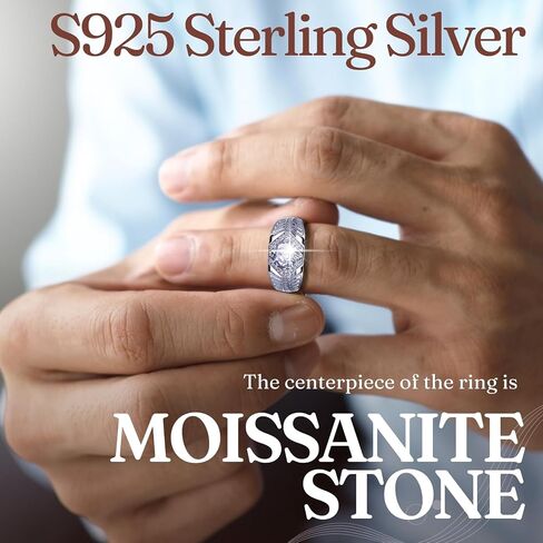 Halukakah Men's Moissanite Ring 925 Sterling Silver with 2 Carat Diamond and Certificate,2.0 ct Luxury Engagement Jewelry,Adjustable Size,Marine Melody,Present for Birthday,Anniversary,Wedding in Kuwait