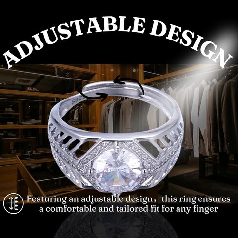 Halukakah Men's Moissanite Ring 925 Sterling Silver with 2 Carat Diamond and Certificate,2.0 ct Luxury Engagement Jewelry,Adjustable Size,Marine Melody,Present for Birthday,Anniversary,Wedding in Kuwait